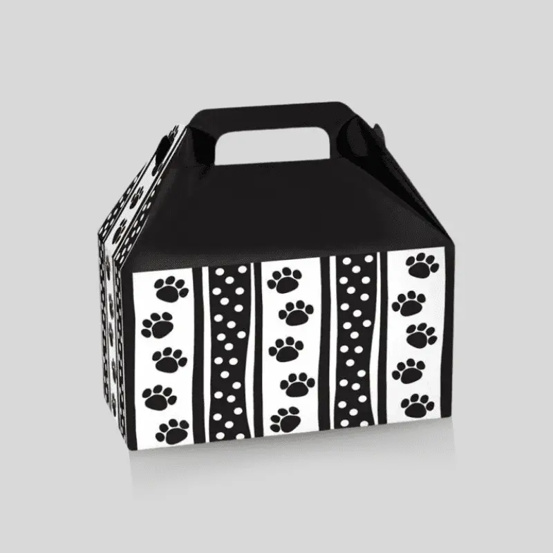 Side view of black gable box showing handle and fold structure