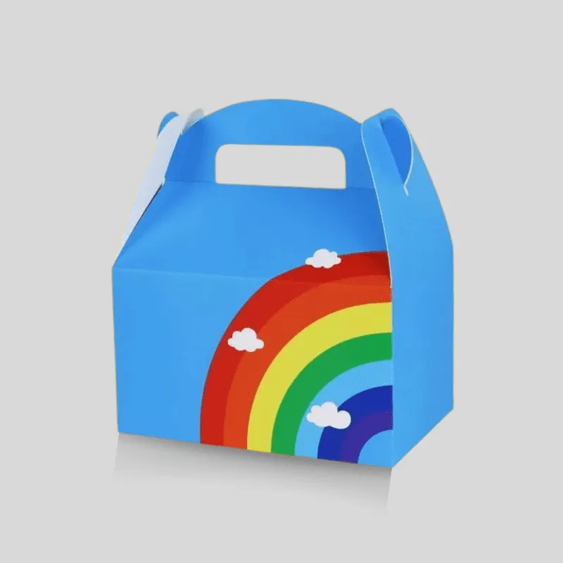 Blue custom gable box for event favor retail and food packaging