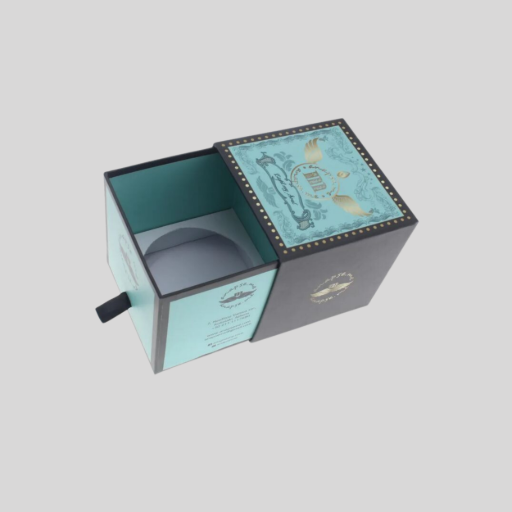 Custom candle box with a fitted insert holding the candle upright in transit