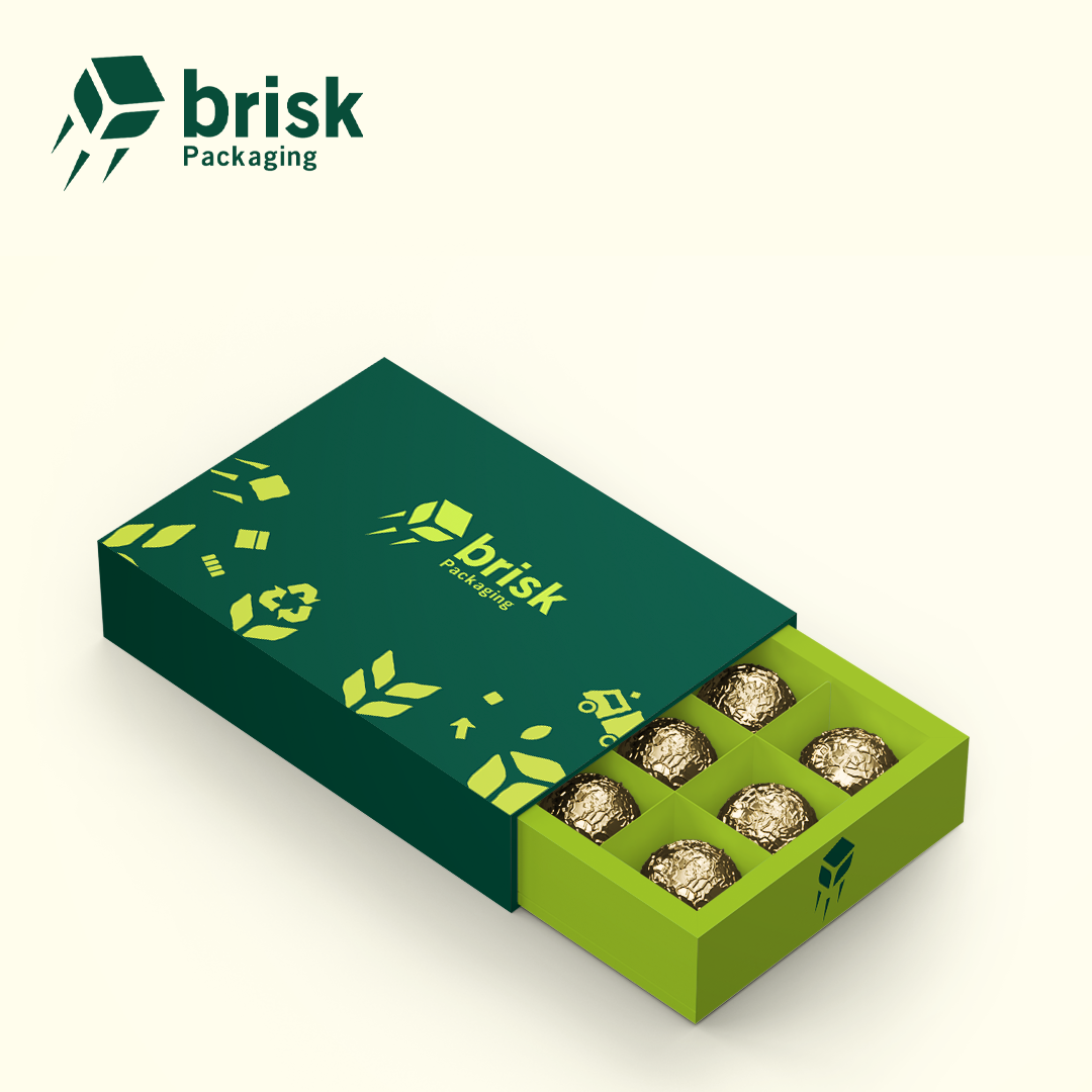 Brisk chocolate box presentation example for planning inserts and piece arrangement