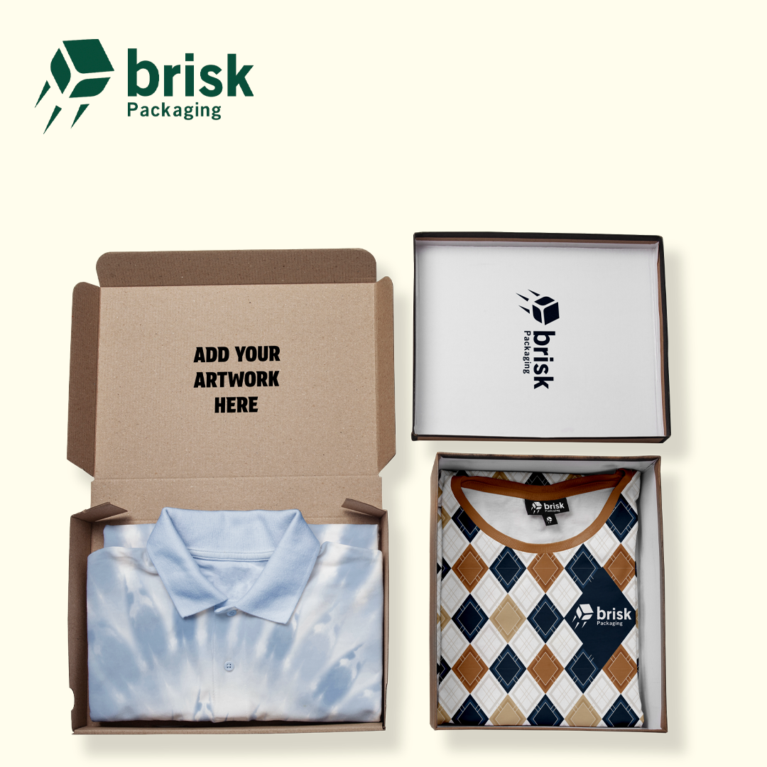 Brisk custom clothing packaging box view for print and finish planning