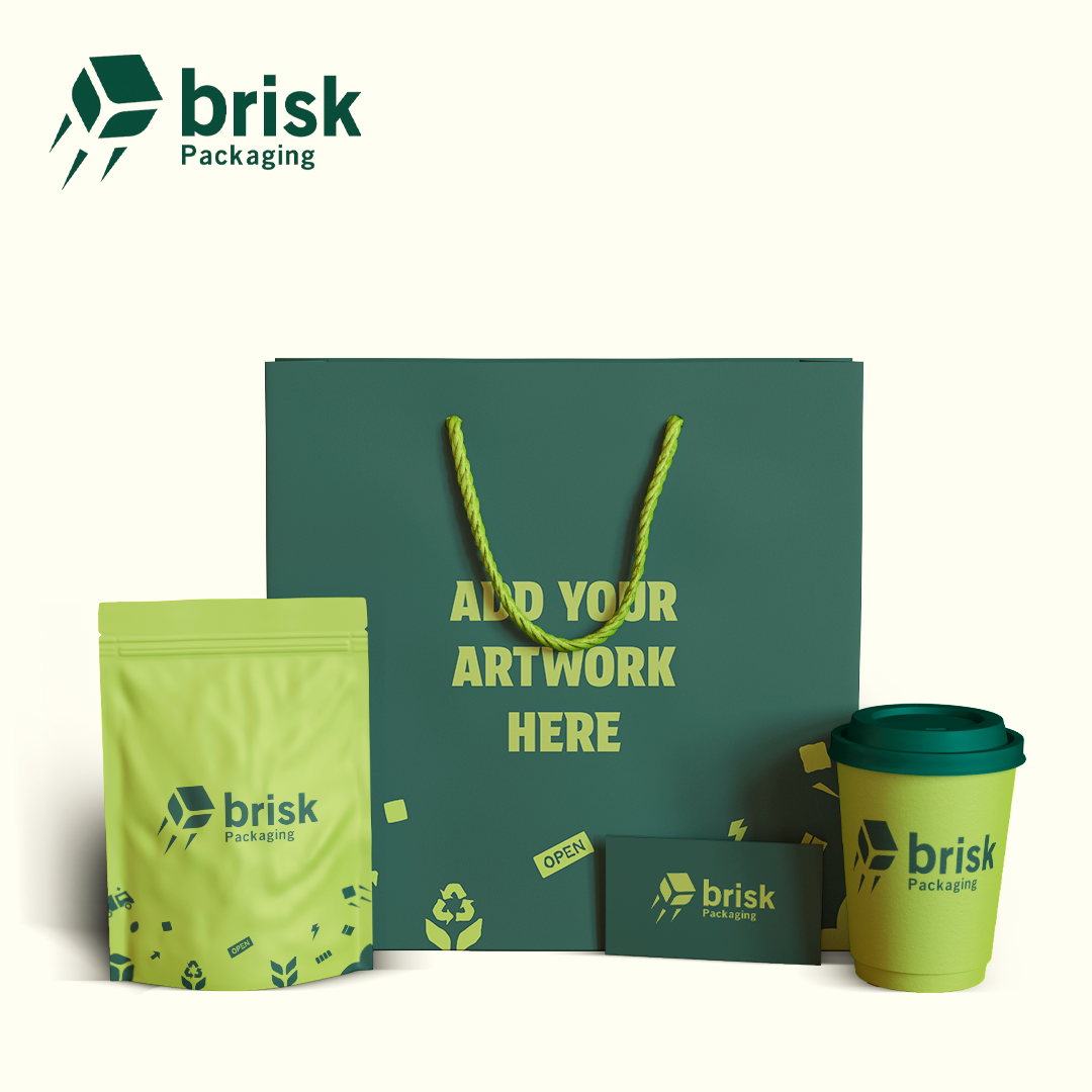 Three Brisk custom coffee packaging examples for comparing structure and print