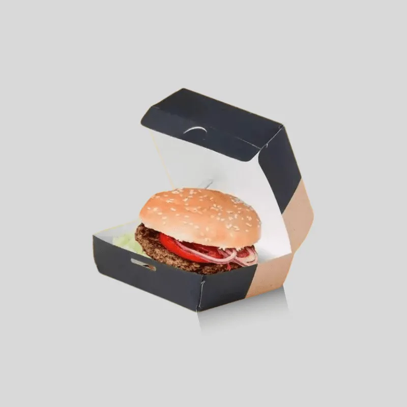 Brisk custom burger box demonstrating printable panels for restaurant branding