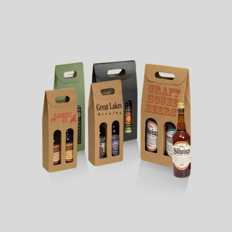Custom eco-friendly kraft bottle neckers and carriers made from recyclable paperboard for sustainable beverages