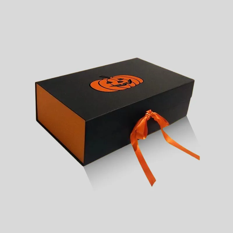 Custom Halloween gift boxes with high-impact seasonal orange and black thematic print