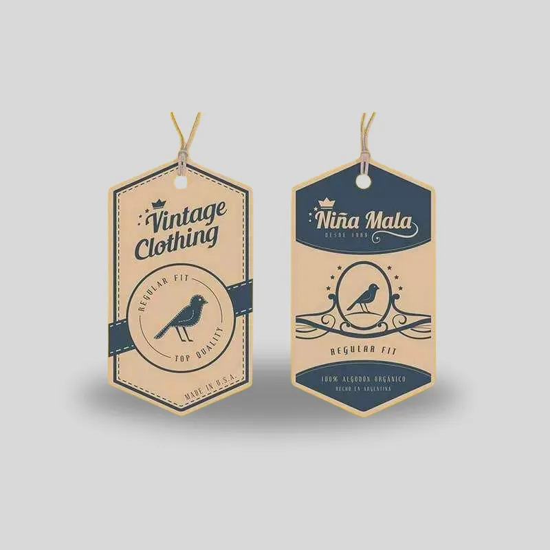 Custom eco-friendly kraft hang tags made from recycled natural brown paperboard for sustainable brands