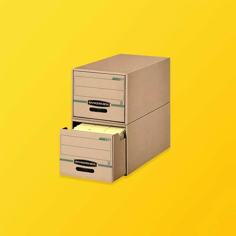 Large custom banker boxes with double-wall bottom and end construction for heavy record storage