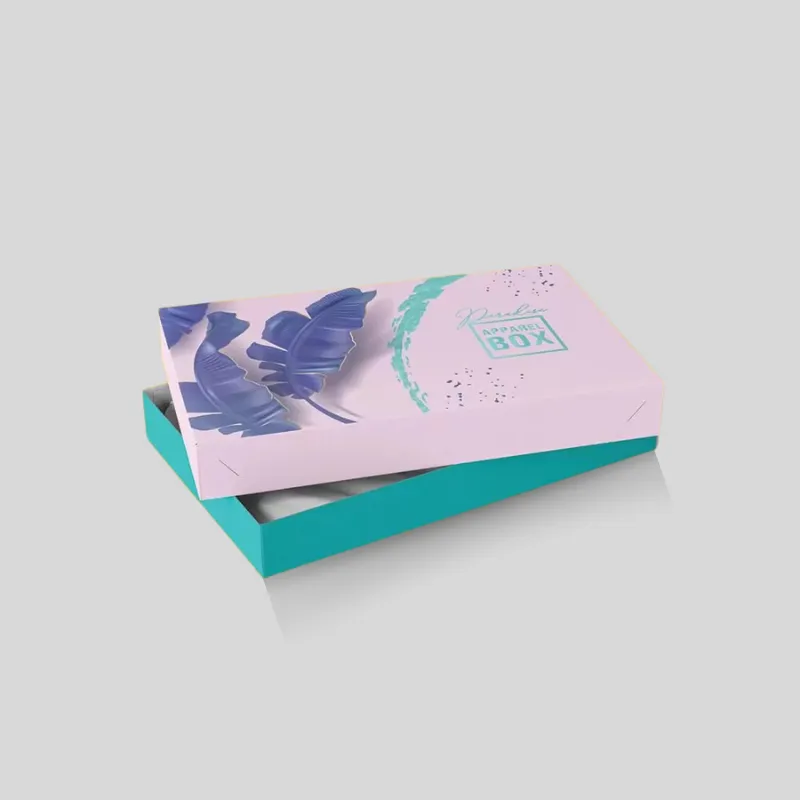 Custom lid and tray apparel boxes with two-piece setup structure for retail presentation