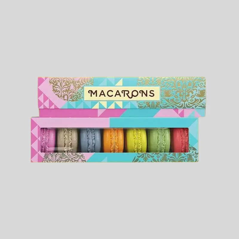 Luxury custom macaron gift box with foil stamping and rigid two-piece structure