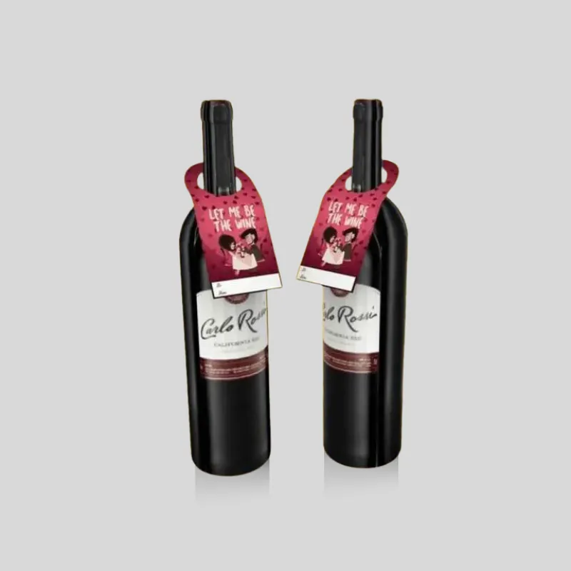 Custom perforated bottle neckers featuring a tear-away instant discount coupon for retail promotions