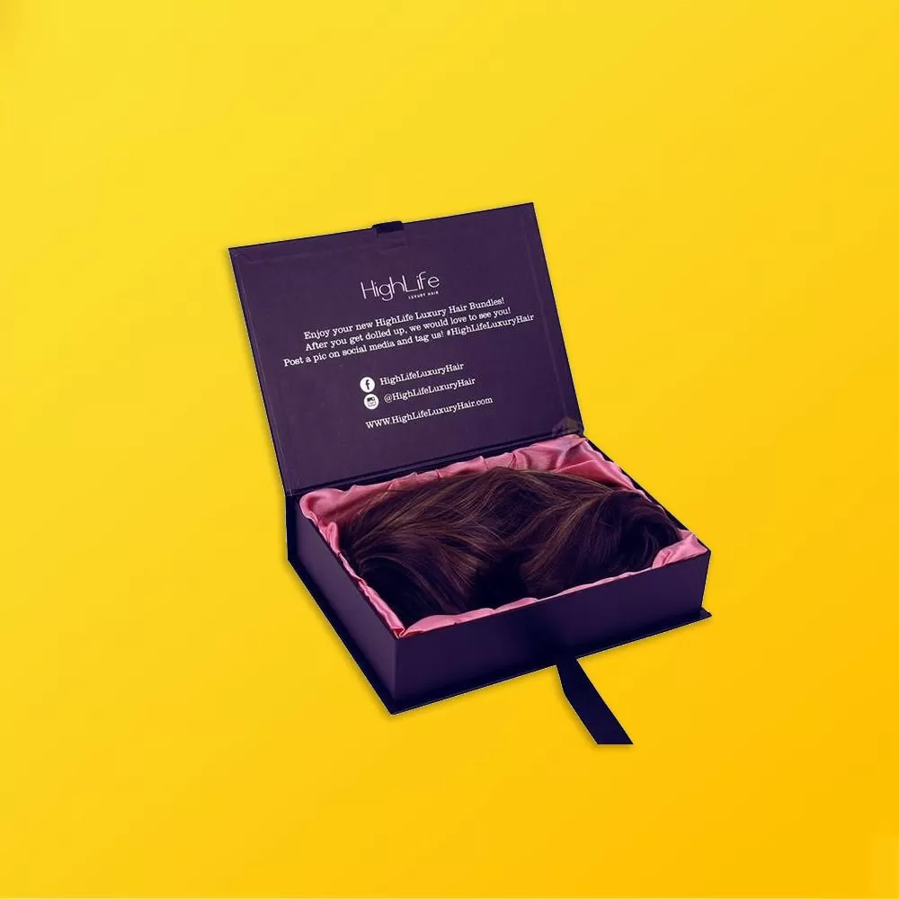 Luxury magnetic closure hair extension box with protective interior tray