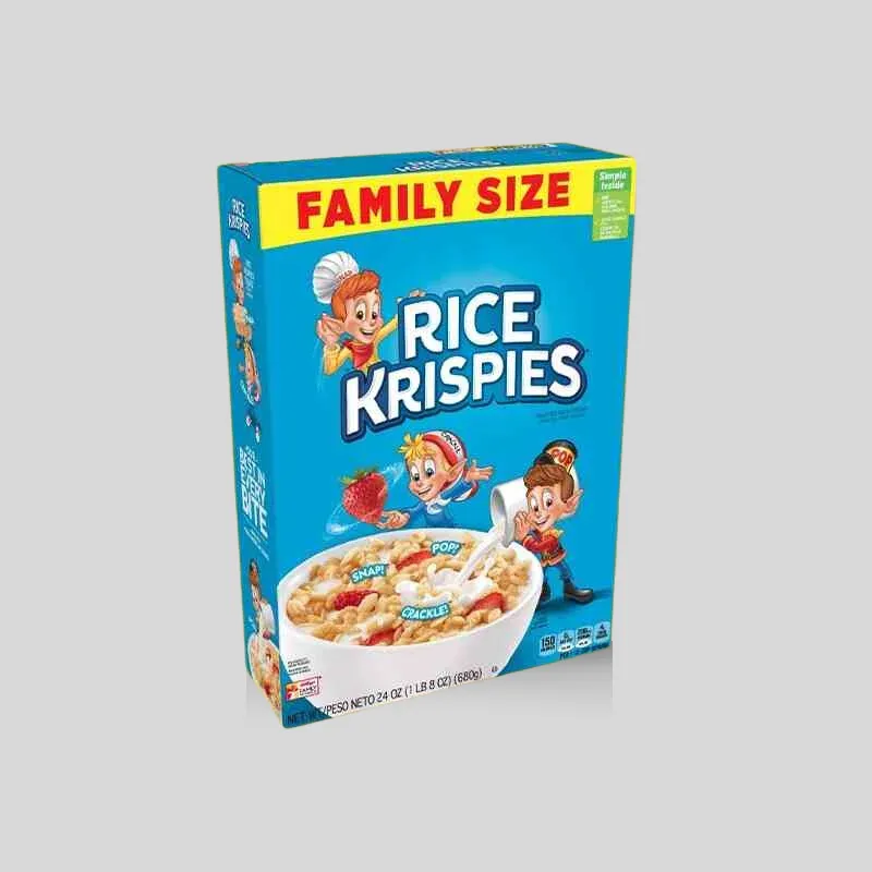 Offset printed folding cereal carton with detailed brand graphics