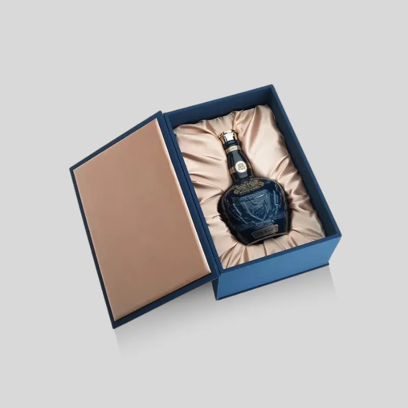 Custom perfume box with a fitted insert holding a fragrance bottle