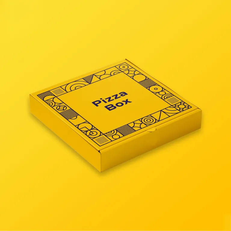 Brisk custom printed pizza box featuring branded top panel and corrugated takeaway structure