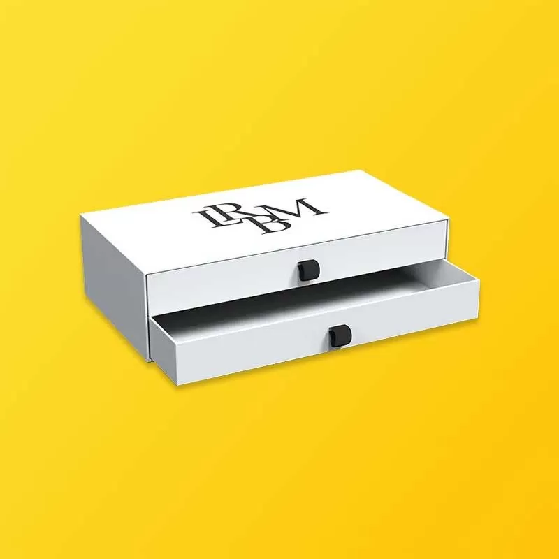 Sliding tray mechanism and fitted outer sleeve of custom rigid drawer box