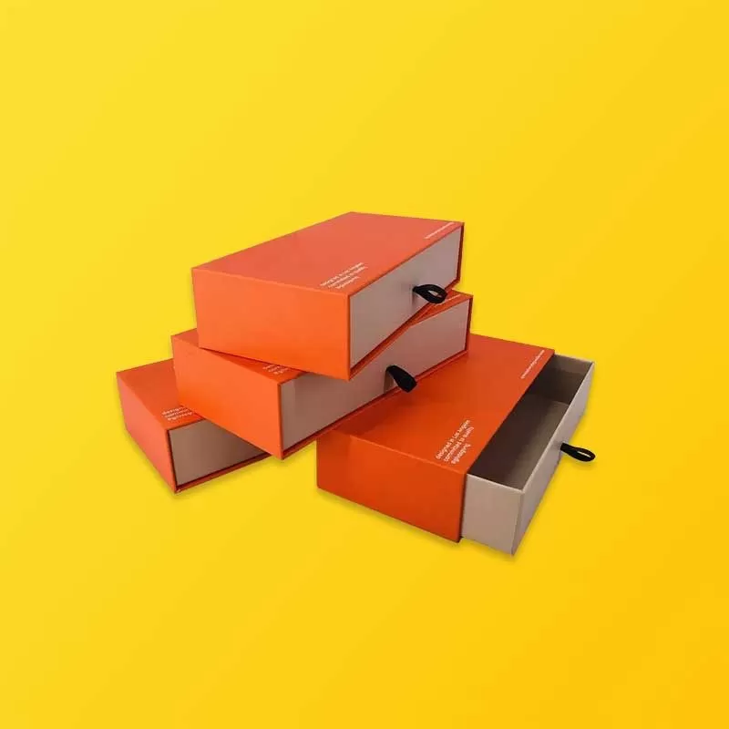 Collection of branded custom drawer boxes in multiple luxury colorways
