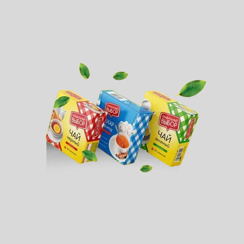 Printed tea packaging with contrasting panels for flavor navigation