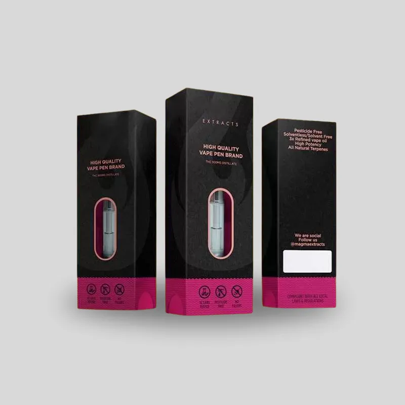 Custom vape box with a narrow window strip showing the device inside the printed carton
