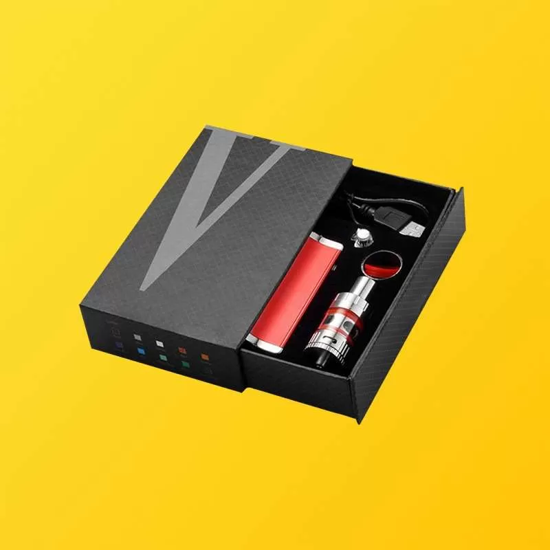 Heavy-duty custom vape mod kit boxes with compartmentalized inserts for tanks, batteries, and charging cables