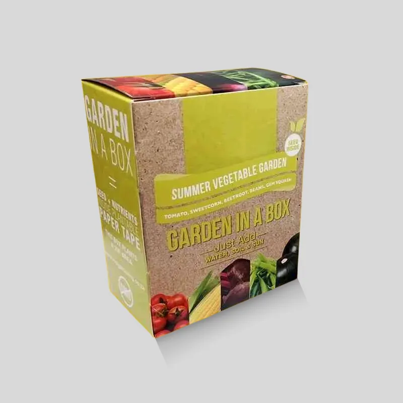 Custom vegetable seed carton example showing compact retail structure