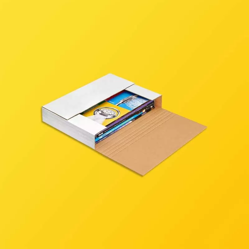 Easy-fold corrugated mailer boxes for secure literature, catalog, and booklet shipping