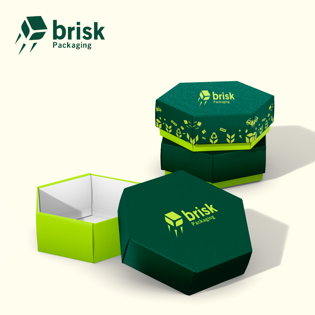 Angled view of custom hexagonal packaging highlighting multi-facet sidewalls and precision scoring
