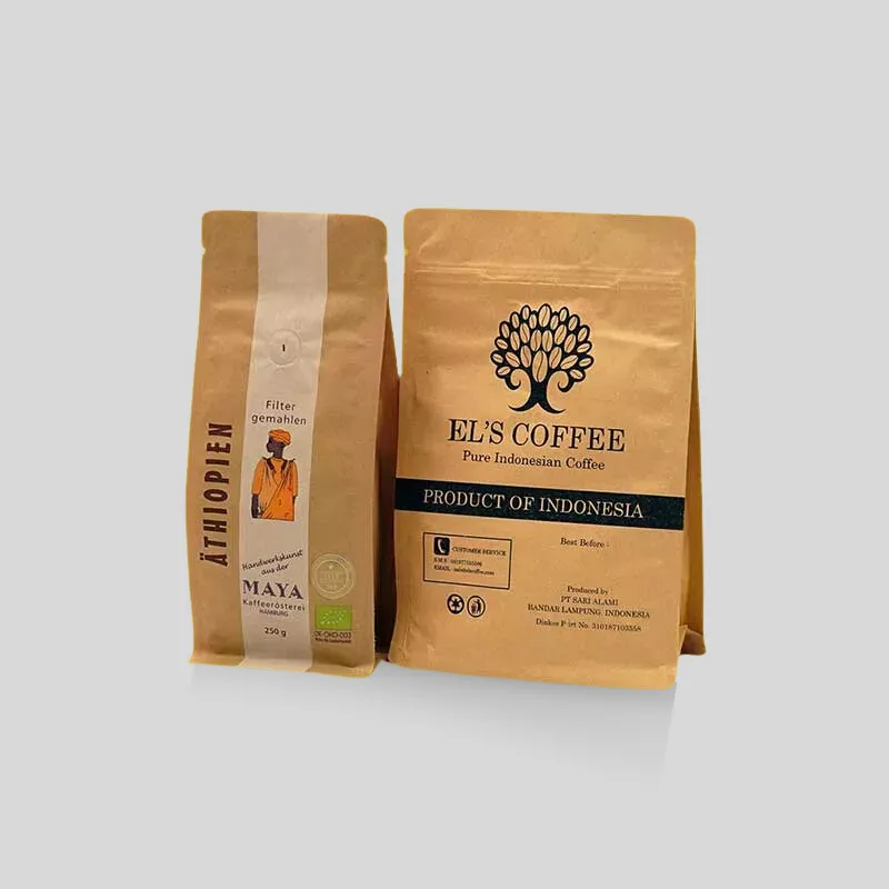 Eco-friendly natural kraft exterior mylar bags with interior foil barrier film