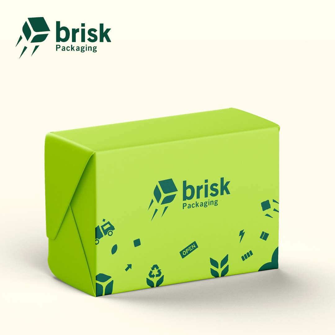Green custom paper product box with Brisk branding