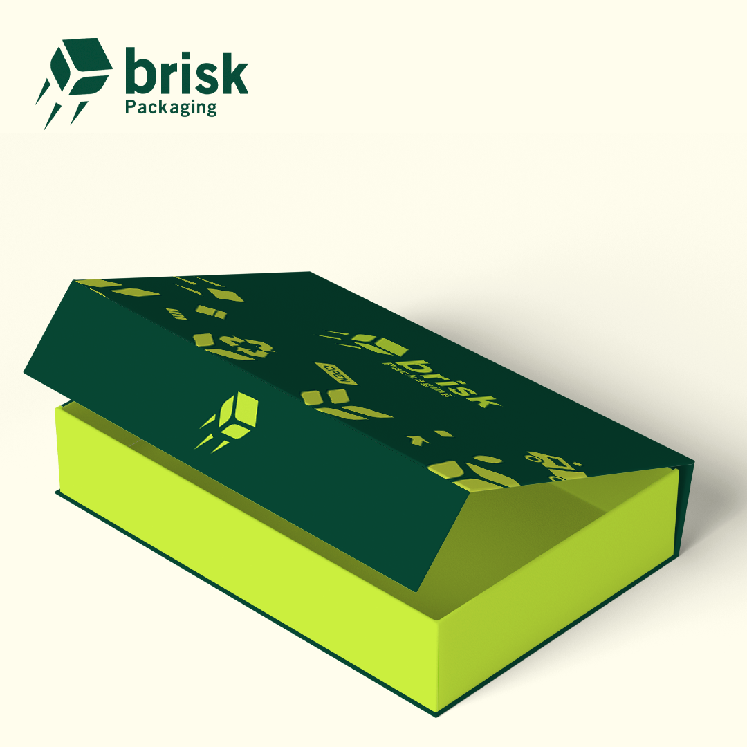 Custom rigid box with textured paper wrap and debossing